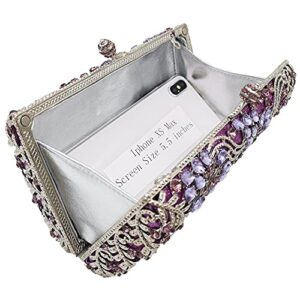 Women Flower Evening Bags Crystal Clutch Wedding Handbag and Purse Bridal Party Dinner Minaudiere Bag (Small,Purple)