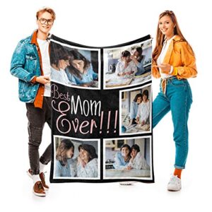 birthday gifts for mom custom photo blanket personalized blanket with 5 pictures best mom ever customized gifts for mom grandma, 15 colors available, 40″x60″