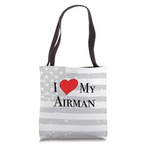 i love my airman – air force girlfriend, mom or loved one tote bag