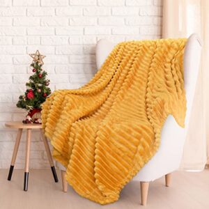 catalonia classic yellow fleece throw blankets for couch, plush fluffy blanket, cozy and soft, decorative blanket throws for all-seasons, 50”×60”