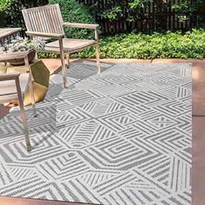 jonathan y sbh103a-8 jordan high-low pile art deco geometric indoor outdoor area-rug bohemian contemporary easy-cleaning bedroom kitchen backyard patio porch non shedding, 8 ft x 10 ft, white/black