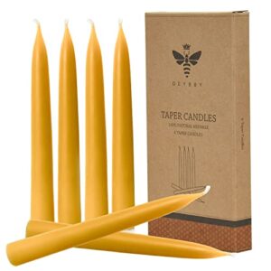 natural beeswax taper candles, deybby smokeless and dripless beeswax candles, long lasting burning, nontoxic, 8 inch, 6 pack