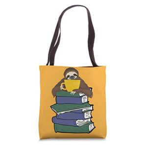 sloth reading books and coffee for sloth lover tote bag