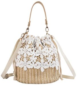 straw bags for women hand-woven bucket straw bag small straw tote summer beach bag