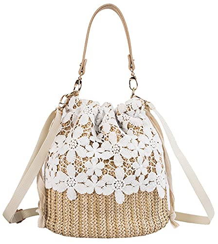 Straw Bags for Women Hand-woven Bucket Straw Bag Small Straw Tote Summer Beach bag