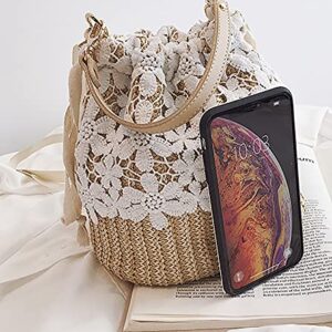 Straw Bags for Women Hand-woven Bucket Straw Bag Small Straw Tote Summer Beach bag