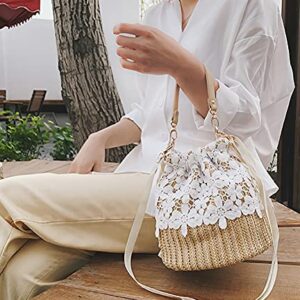 Straw Bags for Women Hand-woven Bucket Straw Bag Small Straw Tote Summer Beach bag