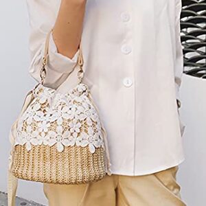 Straw Bags for Women Hand-woven Bucket Straw Bag Small Straw Tote Summer Beach bag