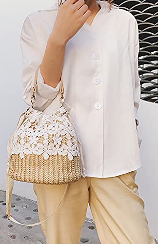 Straw Bags for Women Hand-woven Bucket Straw Bag Small Straw Tote Summer Beach bag