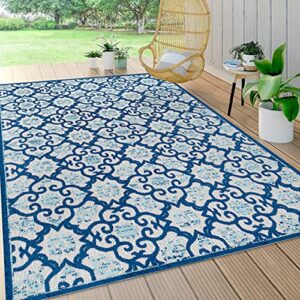 jonathan y amc107b-8 gallia tile trellis high-low indoor outdoor area-rug bohemian floral easy-cleaning high traffic bedroom kitchen backyard patio porch non shedding, 8 ft x 10 ft, light gray/blue