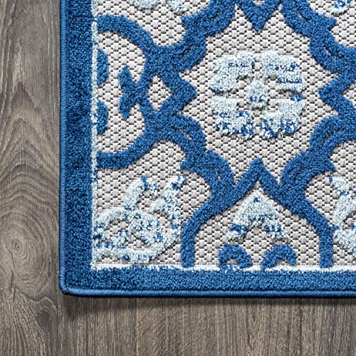 JONATHAN Y AMC107B-8 Gallia Tile Trellis High-Low Indoor Outdoor Area-Rug Bohemian Floral Easy-Cleaning High Traffic Bedroom Kitchen Backyard Patio Porch Non Shedding, 8 ft x 10 ft, Light Gray/Blue