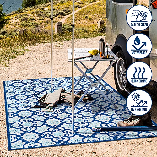 JONATHAN Y AMC107B-8 Gallia Tile Trellis High-Low Indoor Outdoor Area-Rug Bohemian Floral Easy-Cleaning High Traffic Bedroom Kitchen Backyard Patio Porch Non Shedding, 8 ft x 10 ft, Light Gray/Blue