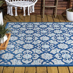 JONATHAN Y AMC107B-8 Gallia Tile Trellis High-Low Indoor Outdoor Area-Rug Bohemian Floral Easy-Cleaning High Traffic Bedroom Kitchen Backyard Patio Porch Non Shedding, 8 ft x 10 ft, Light Gray/Blue