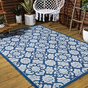 JONATHAN Y AMC107B-8 Gallia Tile Trellis High-Low Indoor Outdoor Area-Rug Bohemian Floral Easy-Cleaning High Traffic Bedroom Kitchen Backyard Patio Porch Non Shedding, 8 ft x 10 ft, Light Gray/Blue