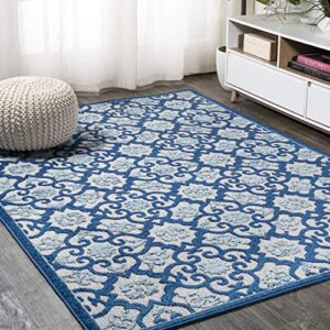 JONATHAN Y AMC107B-8 Gallia Tile Trellis High-Low Indoor Outdoor Area-Rug Bohemian Floral Easy-Cleaning High Traffic Bedroom Kitchen Backyard Patio Porch Non Shedding, 8 ft x 10 ft, Light Gray/Blue