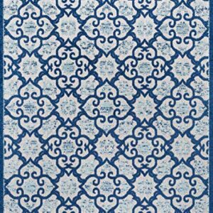 JONATHAN Y AMC107B-8 Gallia Tile Trellis High-Low Indoor Outdoor Area-Rug Bohemian Floral Easy-Cleaning High Traffic Bedroom Kitchen Backyard Patio Porch Non Shedding, 8 ft x 10 ft, Light Gray/Blue