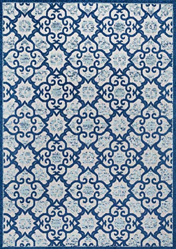 JONATHAN Y AMC107B-8 Gallia Tile Trellis High-Low Indoor Outdoor Area-Rug Bohemian Floral Easy-Cleaning High Traffic Bedroom Kitchen Backyard Patio Porch Non Shedding, 8 ft x 10 ft, Light Gray/Blue