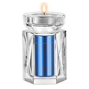 small urns for human ashes adult male – crystal mini cremation keepsake urn for ashes with box, beautiful glass photo urn, an elegant blue baby urn – sharing personal funeral urn for dog, cat or human