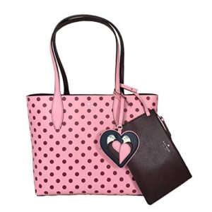 kate spade love birds polka dot reversible tote bag, pink multi