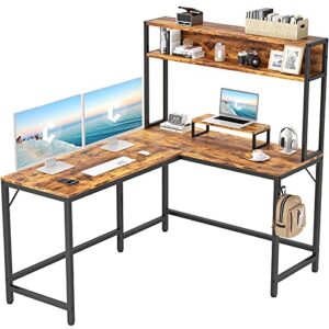 cubicubi l-shaped desk with hutch,59″ corner computer desk,home office gaming table workstation with storage bookshelf