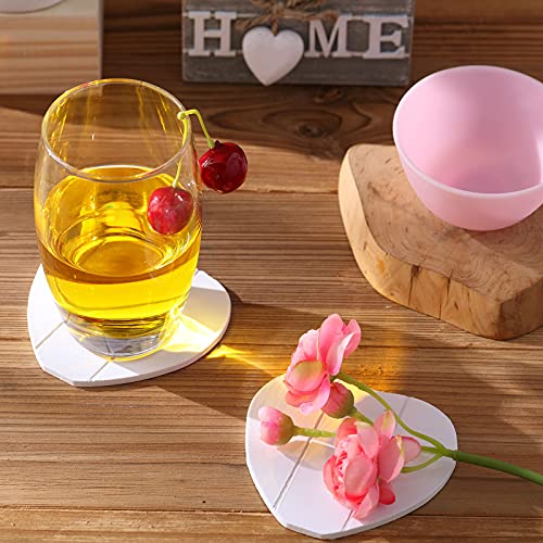 Coasters for Drinks, Wooden Heart Coasters Set of 6 Farmhouse Coasters with Holder Funny Coasters for Coffee Table Protection Housewarming Gifts for New Home Decoration, 4 Inch (Home, Grey)