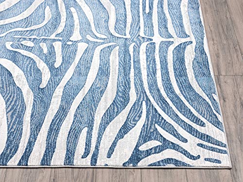 Abani Nova NOV170A Blue Grey Zebra Print Area Rug 6' x 9'