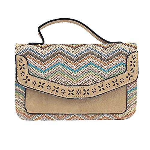 Meyaus Women Mini Patchwork Contrast Color Straw Woven Crossbody Shoulder Bag Top-handle Bag Handbag