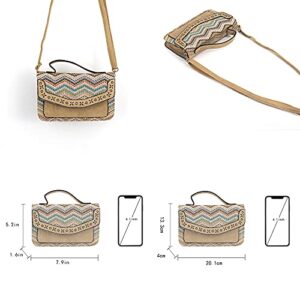 Meyaus Women Mini Patchwork Contrast Color Straw Woven Crossbody Shoulder Bag Top-handle Bag Handbag