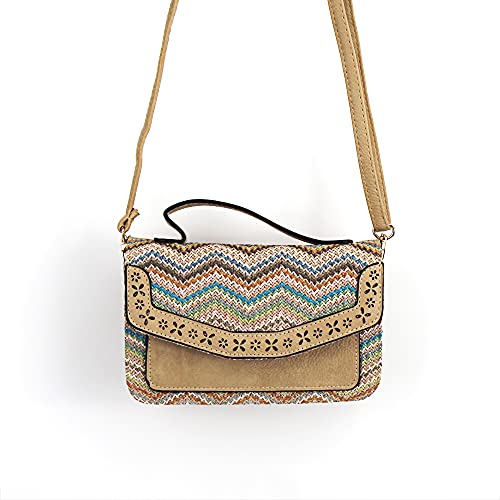 Meyaus Women Mini Patchwork Contrast Color Straw Woven Crossbody Shoulder Bag Top-handle Bag Handbag