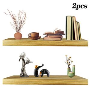 Wall Shelves Set of 2 Floating Rustic Floating Shelf 24 inch Modern Rustic All Wood Wall for Livingroom Kitchen Bedroom Heavy Duty Bracket-Light Gold Oak