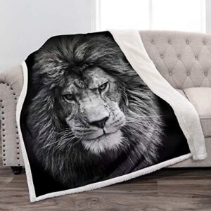 Jekeno Lion Sherpa Blanket Plush Fluffy Warmth Throw Black Blanket for Couch Bed Chair Office Sofa 50"x60"