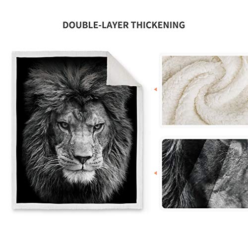 Jekeno Lion Sherpa Blanket Plush Fluffy Warmth Throw Black Blanket for Couch Bed Chair Office Sofa 50"x60"