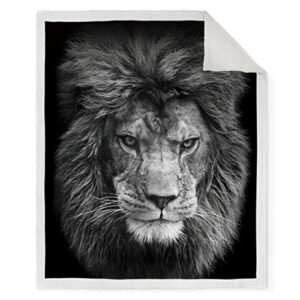 Jekeno Lion Sherpa Blanket Plush Fluffy Warmth Throw Black Blanket for Couch Bed Chair Office Sofa 50"x60"