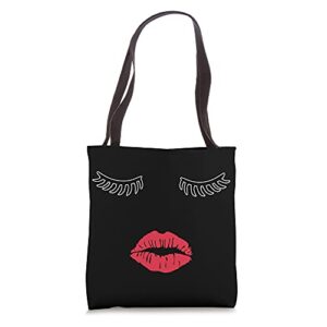 cute lashes lips woman girl beautiful kiss feminist blondie tote bag