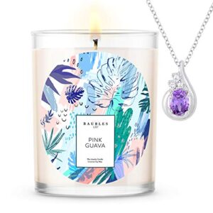 Kate Bissett Baubles Pink Guava Scented Premium Candle and Jewelry with Surprise Pendant Inside | 18 oz Large Candle | Made in USA | Parrafin Free