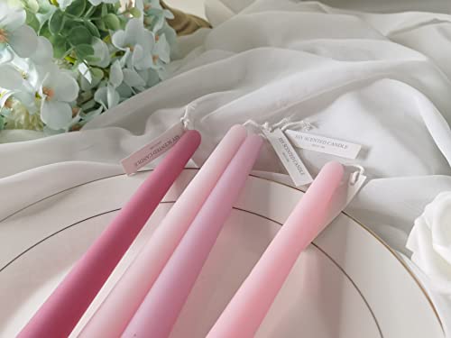 4 PCS Romantic Rose Scent Scented Pink Gradient Color Scented Taper Candles Smokeless Candle Long Candles Wax Colored Taper Candles for Decor Wedding,Festival and Special Occasions,10 INCH