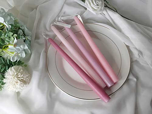 4 PCS Romantic Rose Scent Scented Pink Gradient Color Scented Taper Candles Smokeless Candle Long Candles Wax Colored Taper Candles for Decor Wedding,Festival and Special Occasions,10 INCH