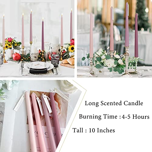 4 PCS Romantic Rose Scent Scented Pink Gradient Color Scented Taper Candles Smokeless Candle Long Candles Wax Colored Taper Candles for Decor Wedding,Festival and Special Occasions,10 INCH