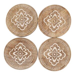 boston warehouse scallop etched drink coasters, round