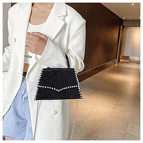 Bling Crystal Crossbody Chain Evening Purse Top Handle Bags Glitter Rhinestone Handbag Party Club Clutch Purse for Women (Silver)