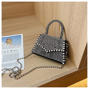 Bling Crystal Crossbody Chain Evening Purse Top Handle Bags Glitter Rhinestone Handbag Party Club Clutch Purse for Women (Silver)