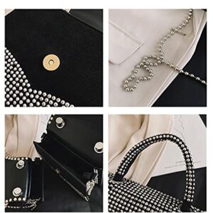 Bling Crystal Crossbody Chain Evening Purse Top Handle Bags Glitter Rhinestone Handbag Party Club Clutch Purse for Women (Silver)