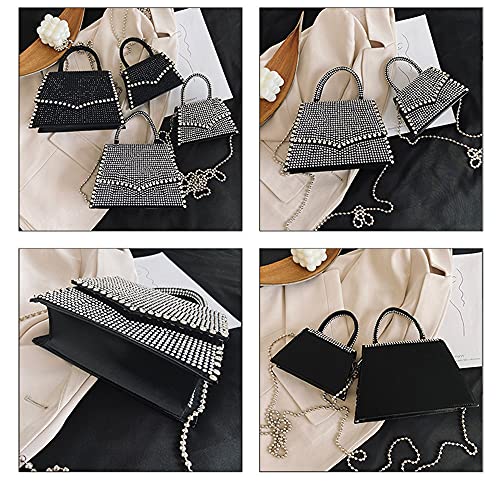 Bling Crystal Crossbody Chain Evening Purse Top Handle Bags Glitter Rhinestone Handbag Party Club Clutch Purse for Women (Silver)