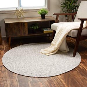 super area rugs farmhouse braided rug cotton kitchen reversible carpet, gray & white, 6′ round