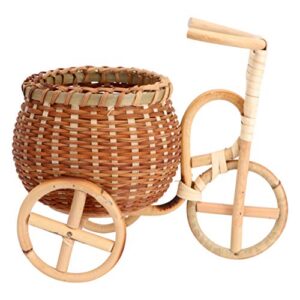 garneck small rattan basket bamboo woven tricycle shape rack belly round basket handmade multifunctional dried nuts pencil pen bucket for home living room light brown