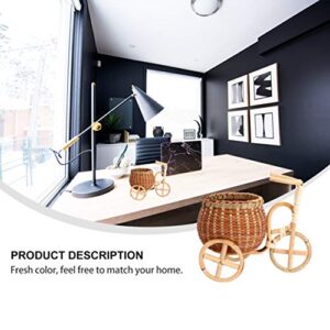 Garneck Small Rattan Basket Bamboo Woven Tricycle Shape Rack Belly Round Basket Handmade Multifunctional Dried Nuts Pencil Pen Bucket for Home Living Room Light Brown