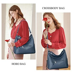 Over Earth Hobo Purses and Handbags for Women Genuine Leather Shoulder Bag Crossbody Purse(O171E Blue)