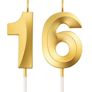 bbto 16th birthday candles cake numeral candles happy birthday cake topper decoration for birthday party wedding anniversary celebration supplies (gold)