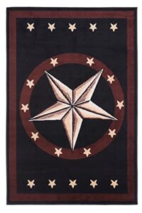 furnish my place 625 star black texas western star decor cowboy area rug, stain resistant mat, latex backed rugs, black (2’x8′)