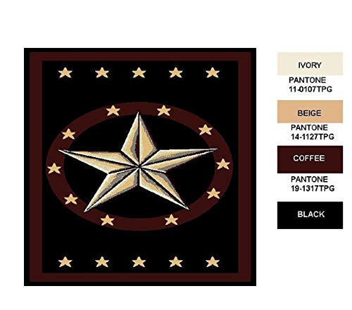 Furnish my Place 625 Star Black Texas Western Star Decor Cowboy Area Rug, Stain Resistant Mat, Latex Backed Rugs, Black (2'x8')